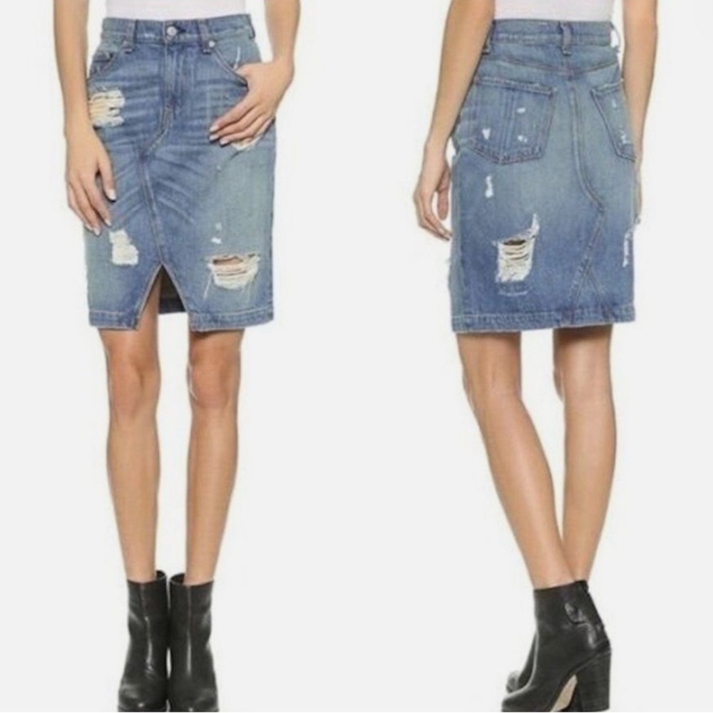 Rag & Bone Distressed Denim Pencil Skirt